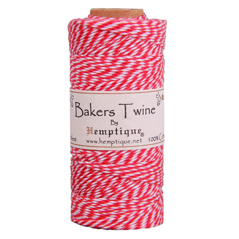 1 mm (3/64") Red and White Cotton Bakers Twine/Cord Spool 162-162