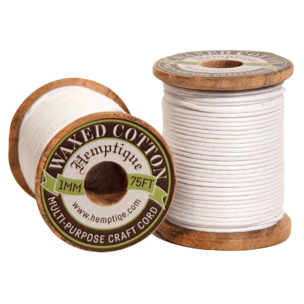 1 mm (3/64") White Round Waxed Cotton Cord/Thread Wood Spool 22.75 m (75 ft) Hemptique