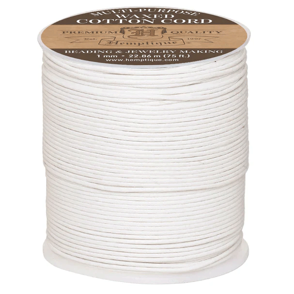 1 mm (3/64") White Round Waxed Cotton Twine/Cord/Thread Spool 22.75 m (75 ft) Hemptique