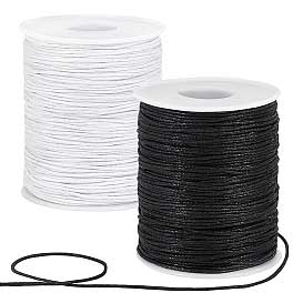 1 mm 2 Pcs 1 Color Each of Black and White Round Waxed Cotton Cord/Thread 100 yd (91.4 m)/Roll 280-