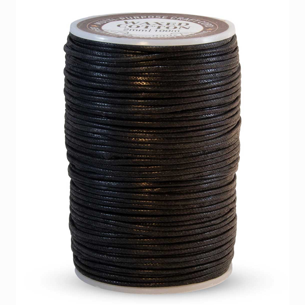 2 mm (5/64") Black Waxed Cotton Cord/Thread Spool 100 m (328 ft)