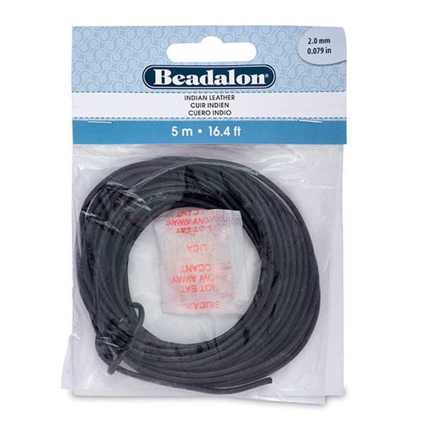 2.0 mm (.079") Genuine Real Black Indian Leather 5 m (16.4 ft) Beadalon