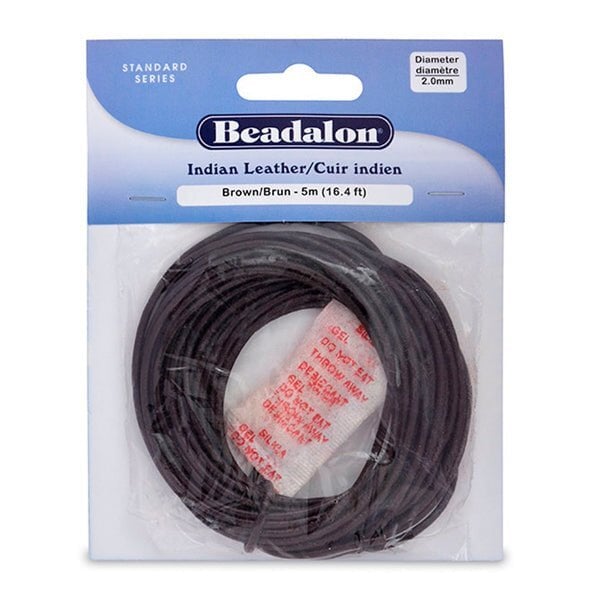 2.0 mm (.079") Genuine Real Brown Indian Leather 5 m (16.4 ft) Beadalon