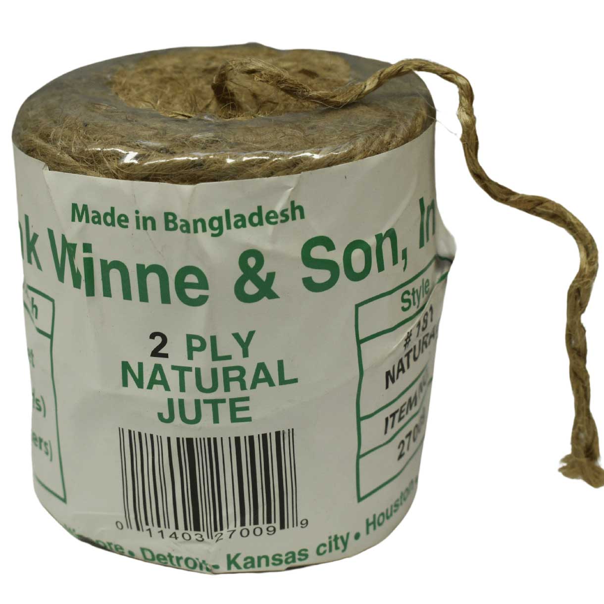 2.5 mm (1/10") 2 Ply Natural Jute Twine Spool 103 m (338 ft) Frank Winne & Son Inc.