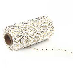 2 mm (5/64") White/Gold Cotton Macrame Cord 100 m (109.3 yd) 280-