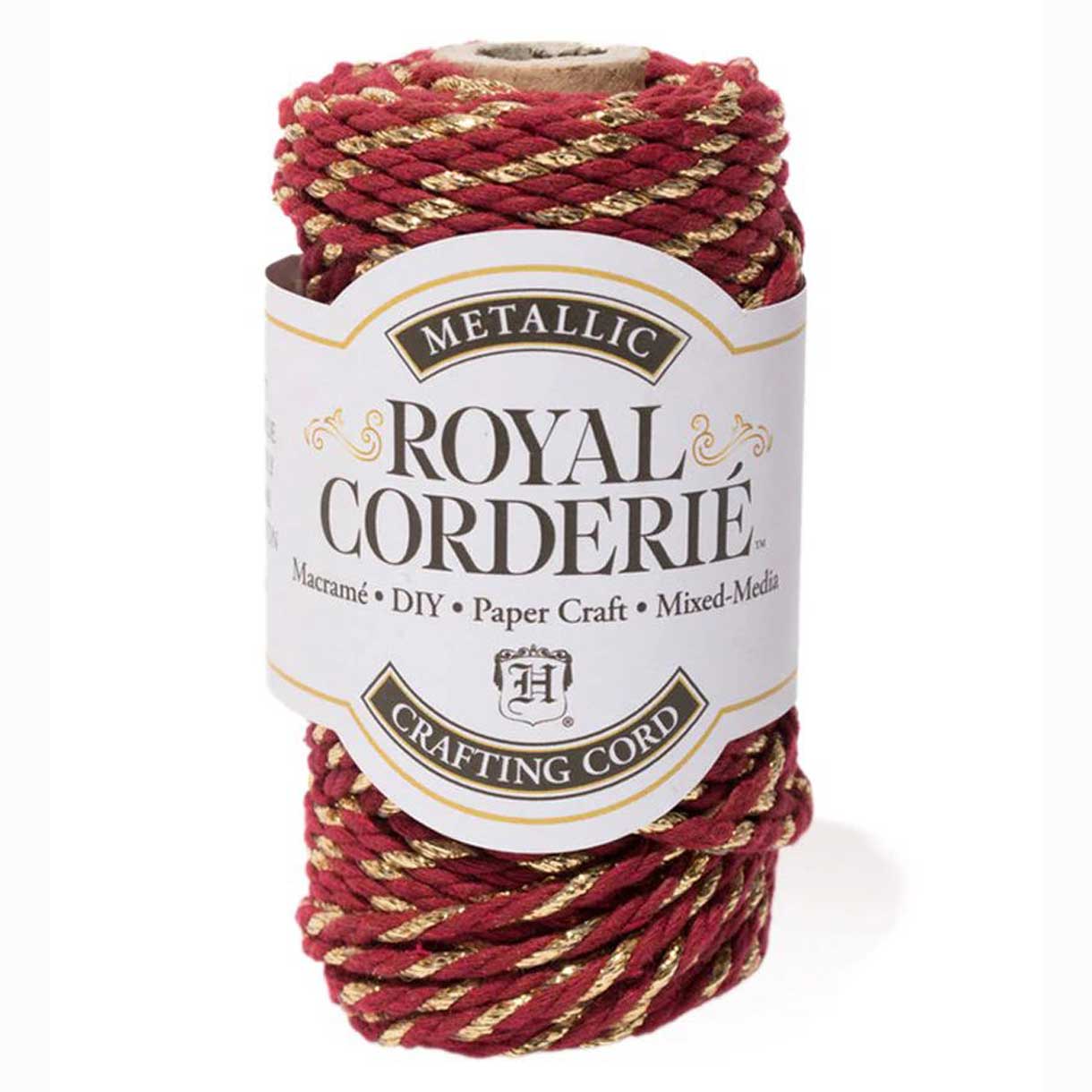 3 mm (1/8") Bordeaux and Gold Metallic Recycled Cotton Macrame Cord 25 m (27 yds)