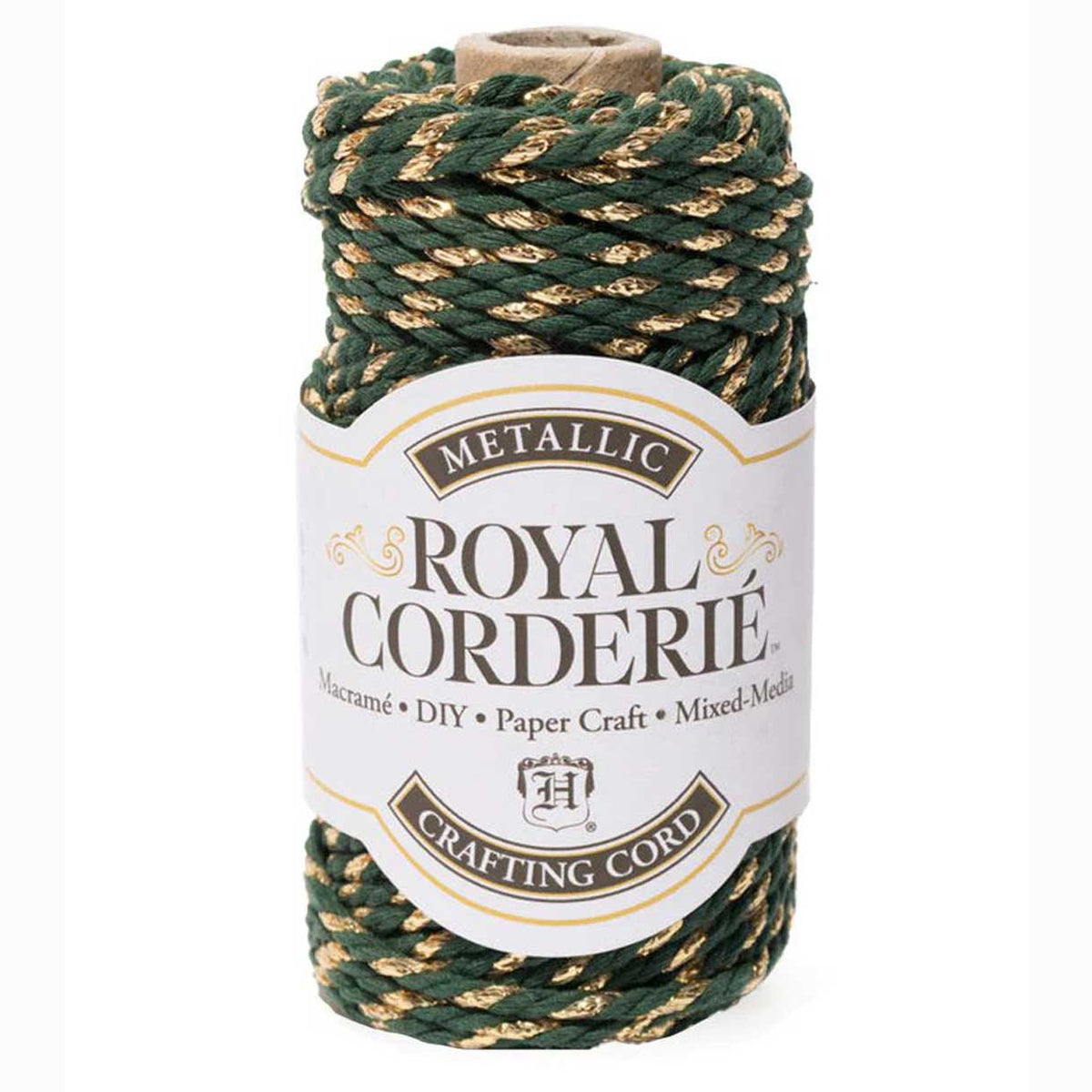 3 mm (1/8") Dark Green and Gold Metallic Recycled Cotton Macrame Cord 25 m (27 yd) Hemptique