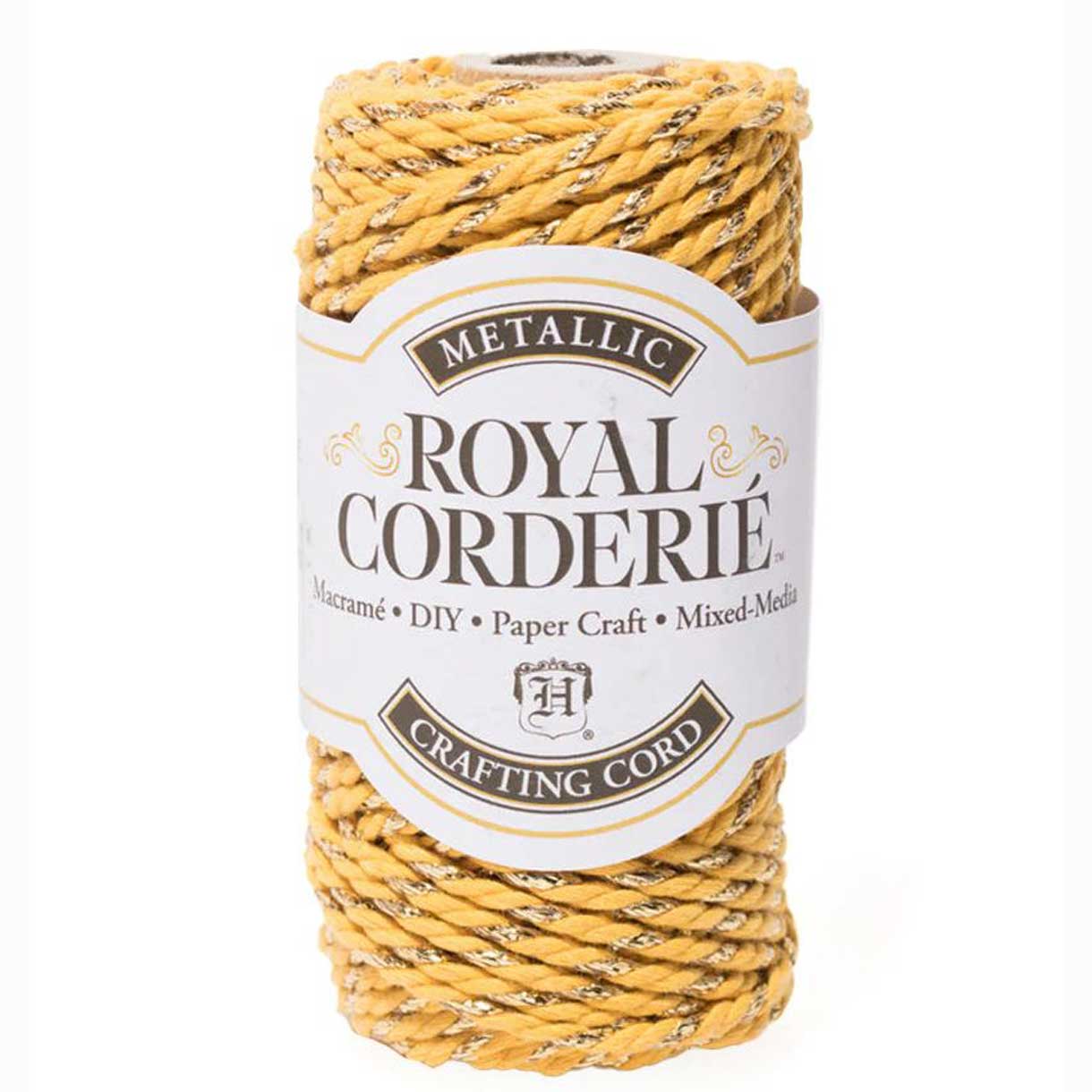 3 mm (1/8") Yellow Ochre and Gold Metallic Recycled Cotton Macrame Cord 25 m (27 yd) Hemptique