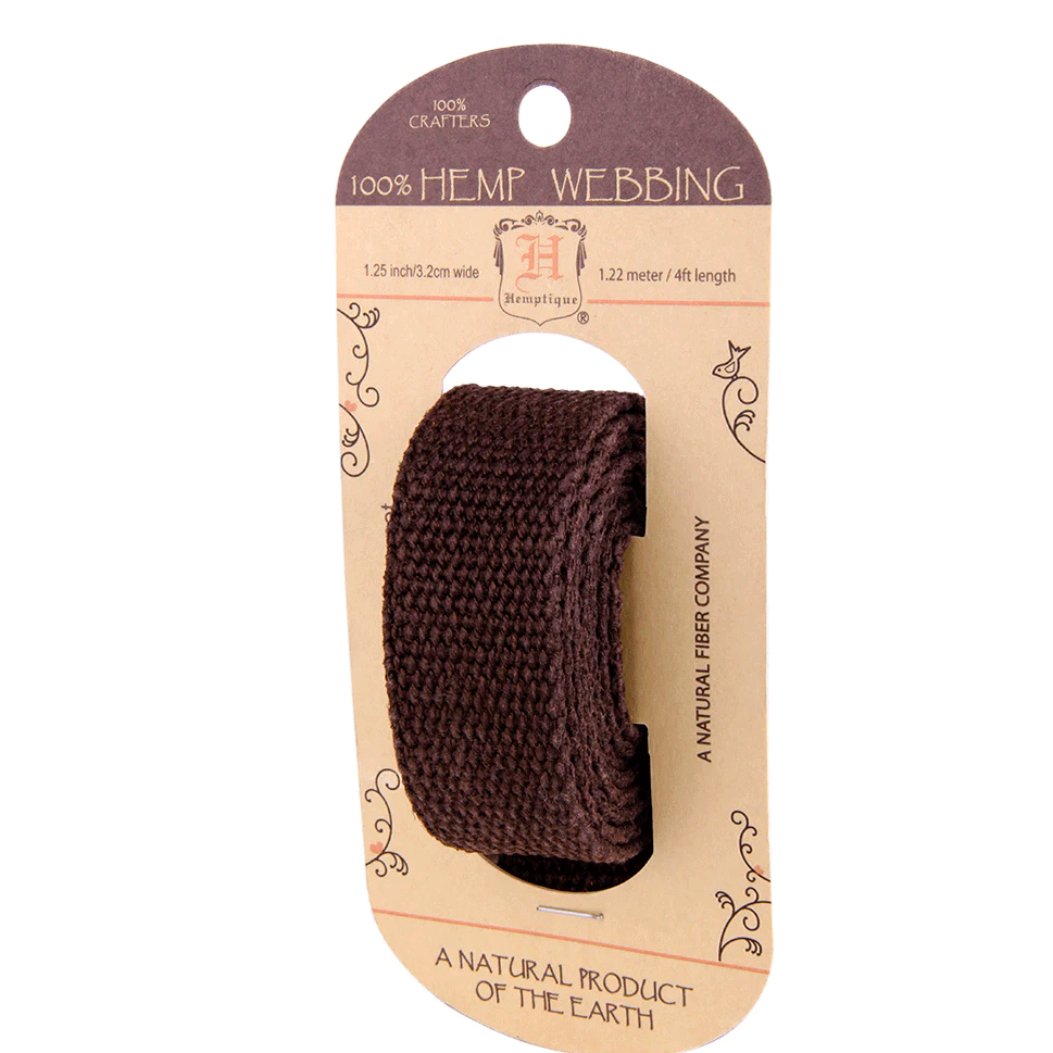 3.2 cm (1.25") Dark Brown Hemp Webbing 1.22 m (4 ft) Hemptique