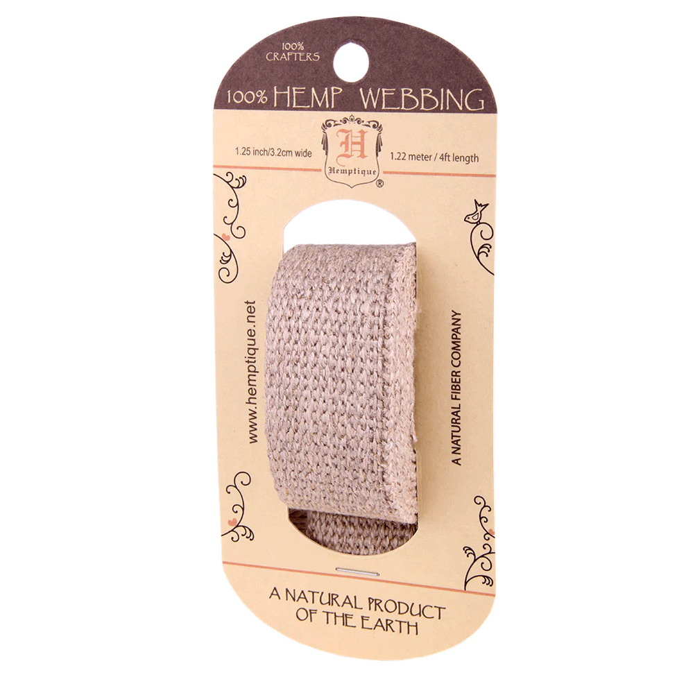 3.2 cm (1.25") Natural Hemp Webbing 1.22 m (4 ft) Hemptique