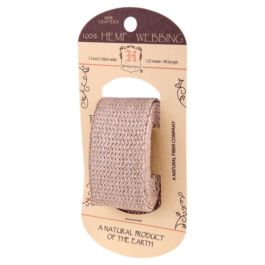 3.8 cm (1.5") Natural Hemp Webbing 1.22 m (4 ft) Hemptique