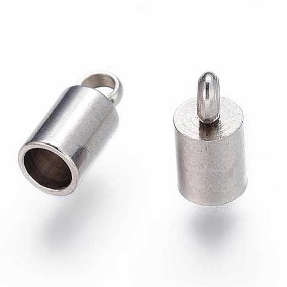 3 mm 304 Stainless Steel Glue In Cord Ends w/Loop (10 Pack) 280-