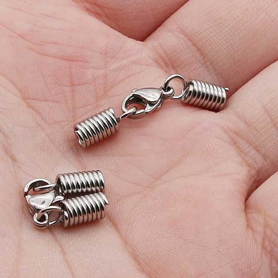 3 mm 304 Stainless Steel Glue In Spring Cord Ends with Lobster Claw (5 Pack) 280-