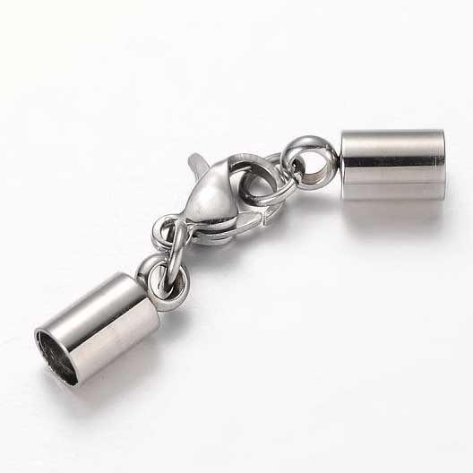 4 mm 304 Stainless Steel Glue In Cord Ends with Lobster Claw (2 Pack) 280-