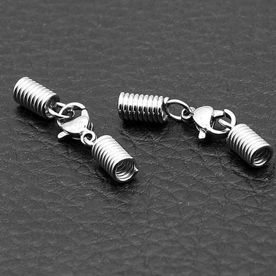 4 mm 304 Stainless Steel Glue In Spring Cord Ends with Lobster Claw (5 Pack) 280-