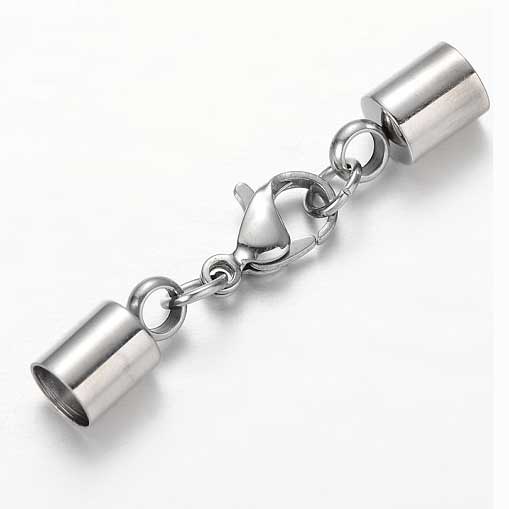 5 mm 304 Stainless Steel Glue In Cord Ends with Lobster Claw (2 Pack) 280-