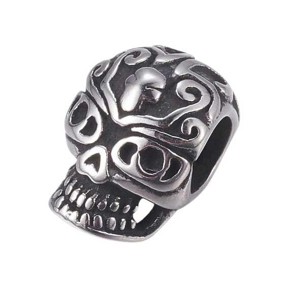304 Stainless Steel Antique Silver Fancy Skull Charm/Bead (5 Pack) 280-
