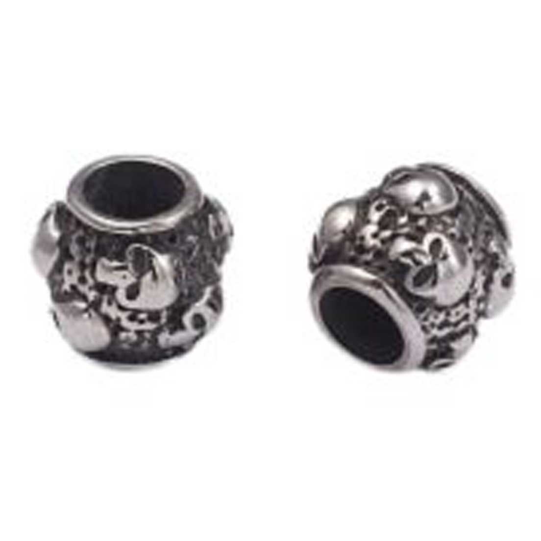 304 Stainless Steel Antique Silver Skull Barrel Bead/Charm (2 Pack) 280-