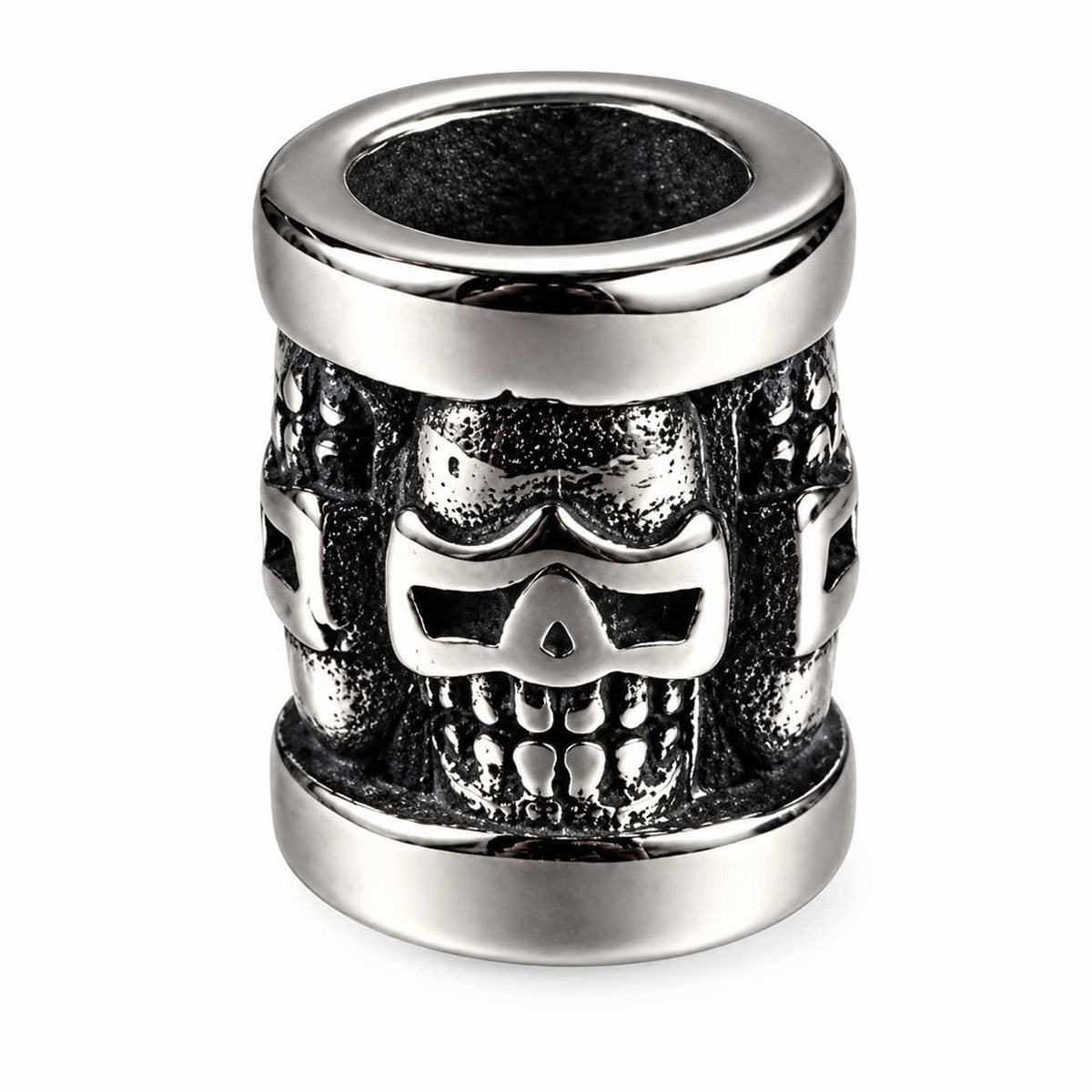 304 Stainless Steel Antique Silver Skull Column Bead/Charm (1 Pack) 280-
