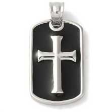 304 Stainless Steel Silver w/Black Enamel Rectangle Cross Pendant Bead/Charm (1 Pack) 280-