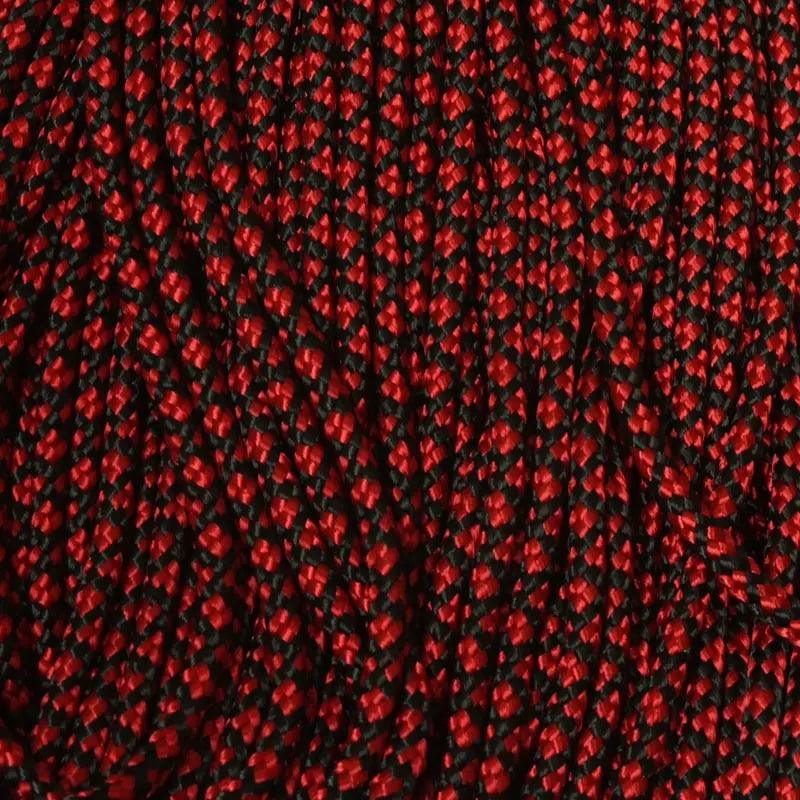 3.0 mm (1/8”) 325-3 Paracord Black with Imperial Red Diamonds Made in the USA Nylon/Nylon (100 ft) El Wood Braiding Co
