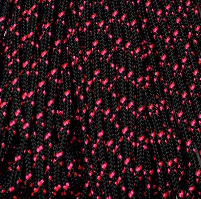 3.0 mm (1/8”) 325-3 Paracord Black with Neon Pink X Made in the USA Nylon/Nylon (100 ft) El Wood Braiding Co