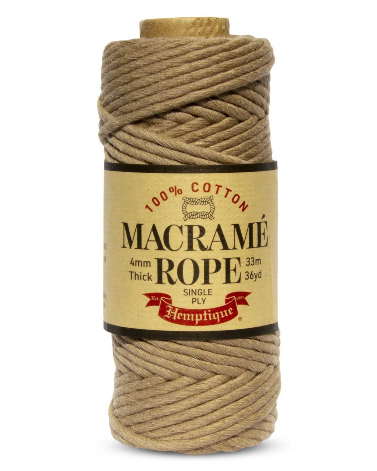 4 mm (5/32") Brown Single Ply Egyptian Cotton Macrame Rope 33 m (36 yd) Hemptique
