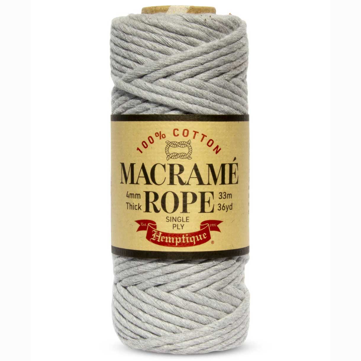 4 mm (5/32") Gray Single Ply Egyptian Cotton Macrame Rope 33 m (36 yd) Hemptique