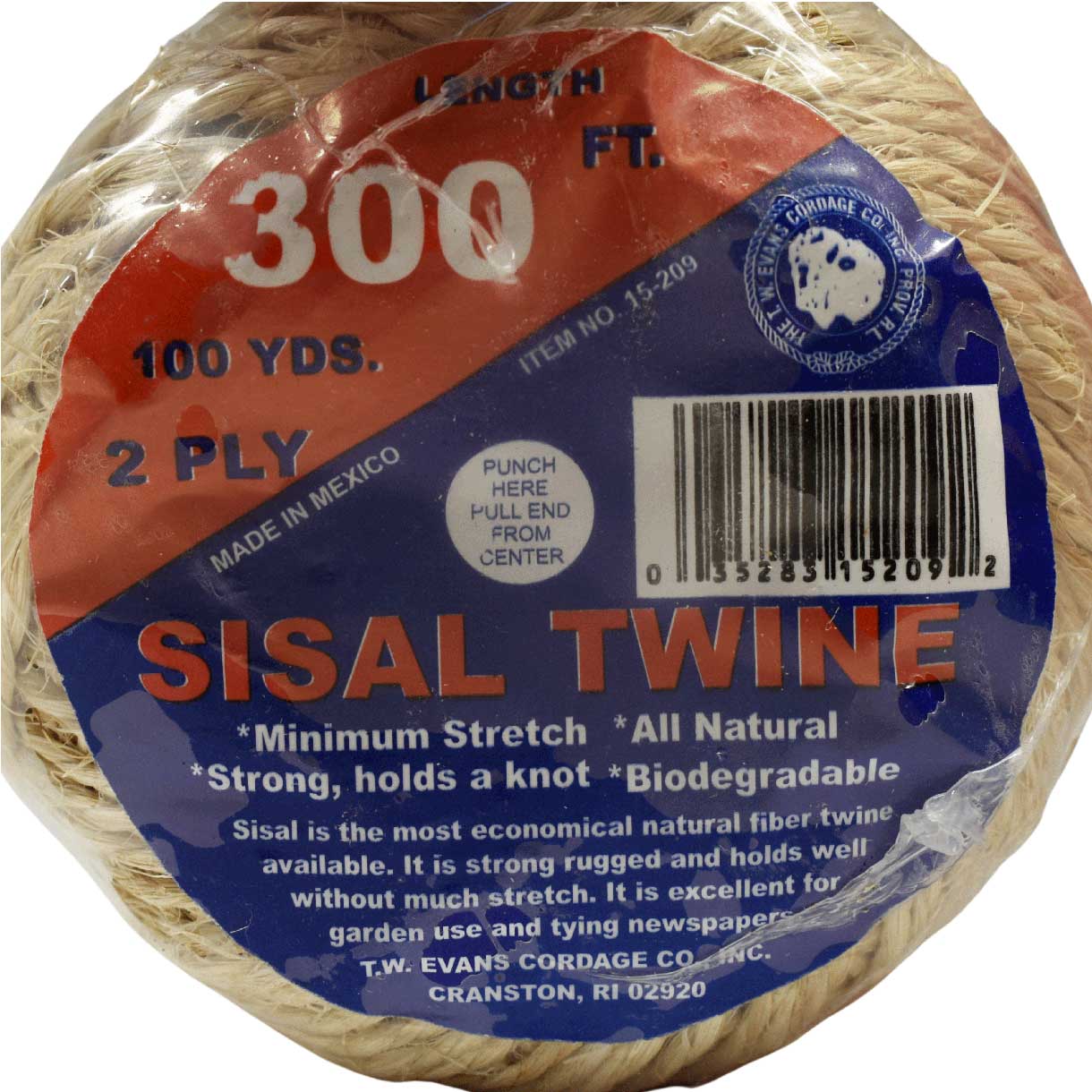 4 mm (5/32") Natural Sisal Twine Cord 91. m (300 ft) Twine cord T.W. Evans Cordage Co. Inc.