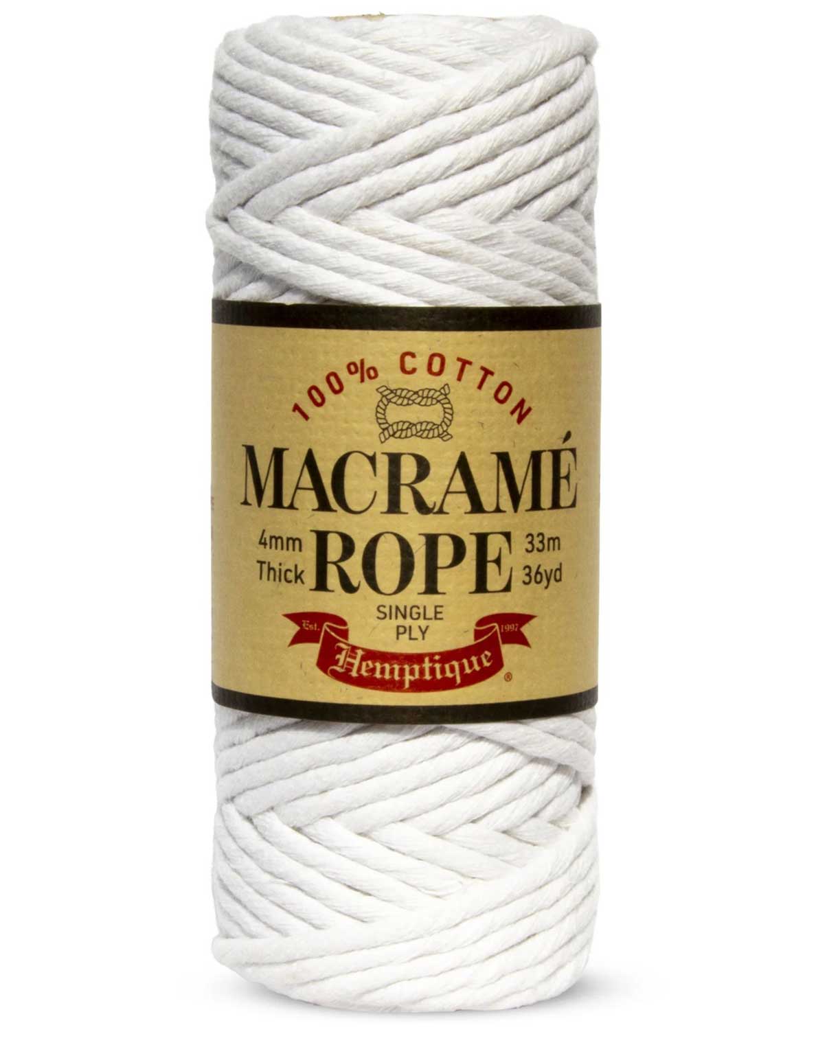 4 mm (5/32") White Single Ply Egyptian Cotton Macrame Rope 33 m (36 yd) Hemptique
