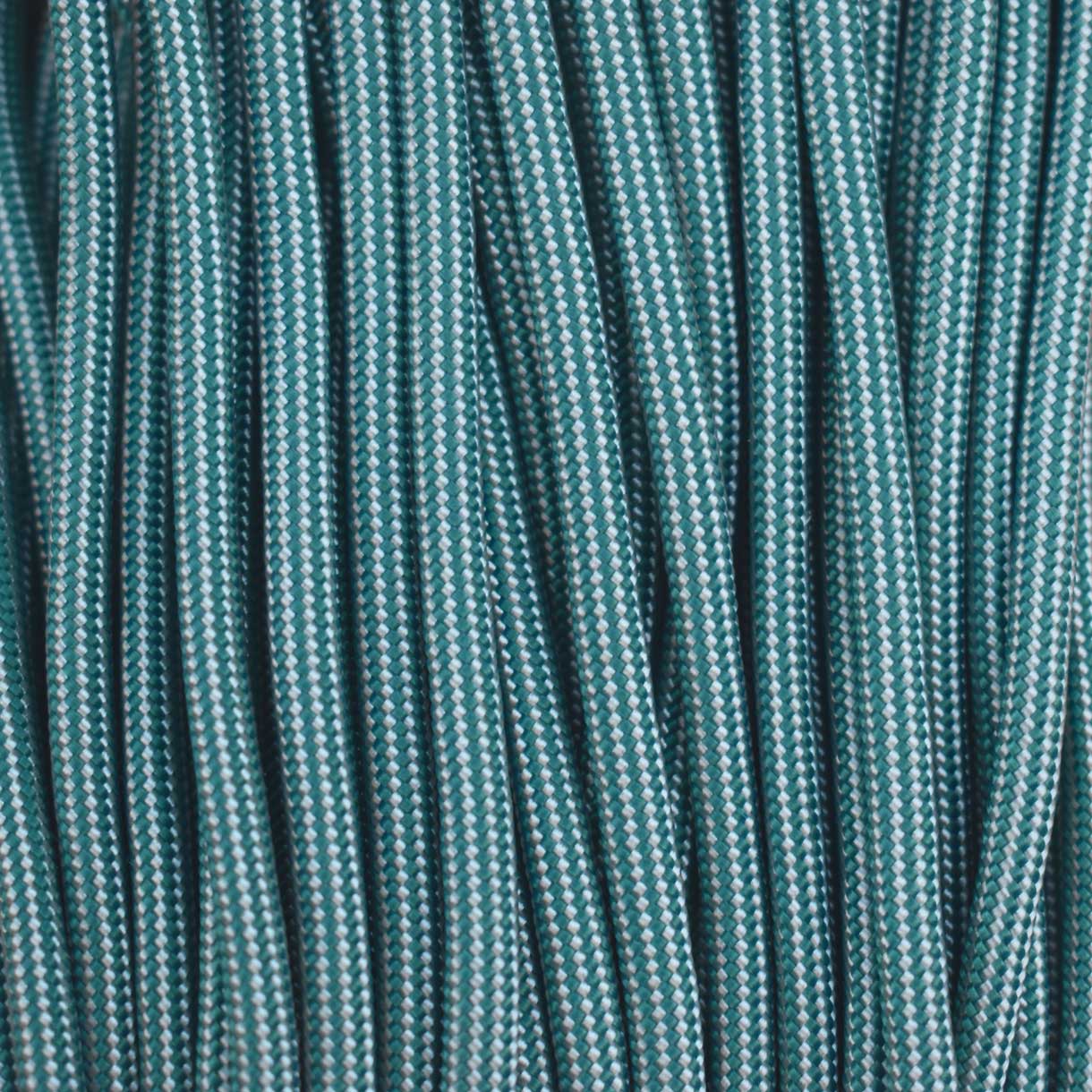 4.0mm (5/32”) 550 Paracord Teal and White Stripes Made in the USA Nylon/Nylon (100 ft)