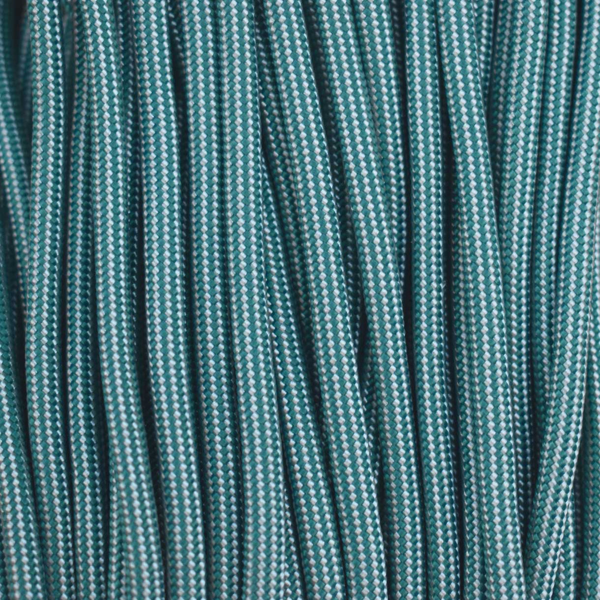 4 mm (5/32”) 550 Paracord Teal and White Stripes Made in the USA Nylon/Nylon (100 ft) El Wood Braiding Co