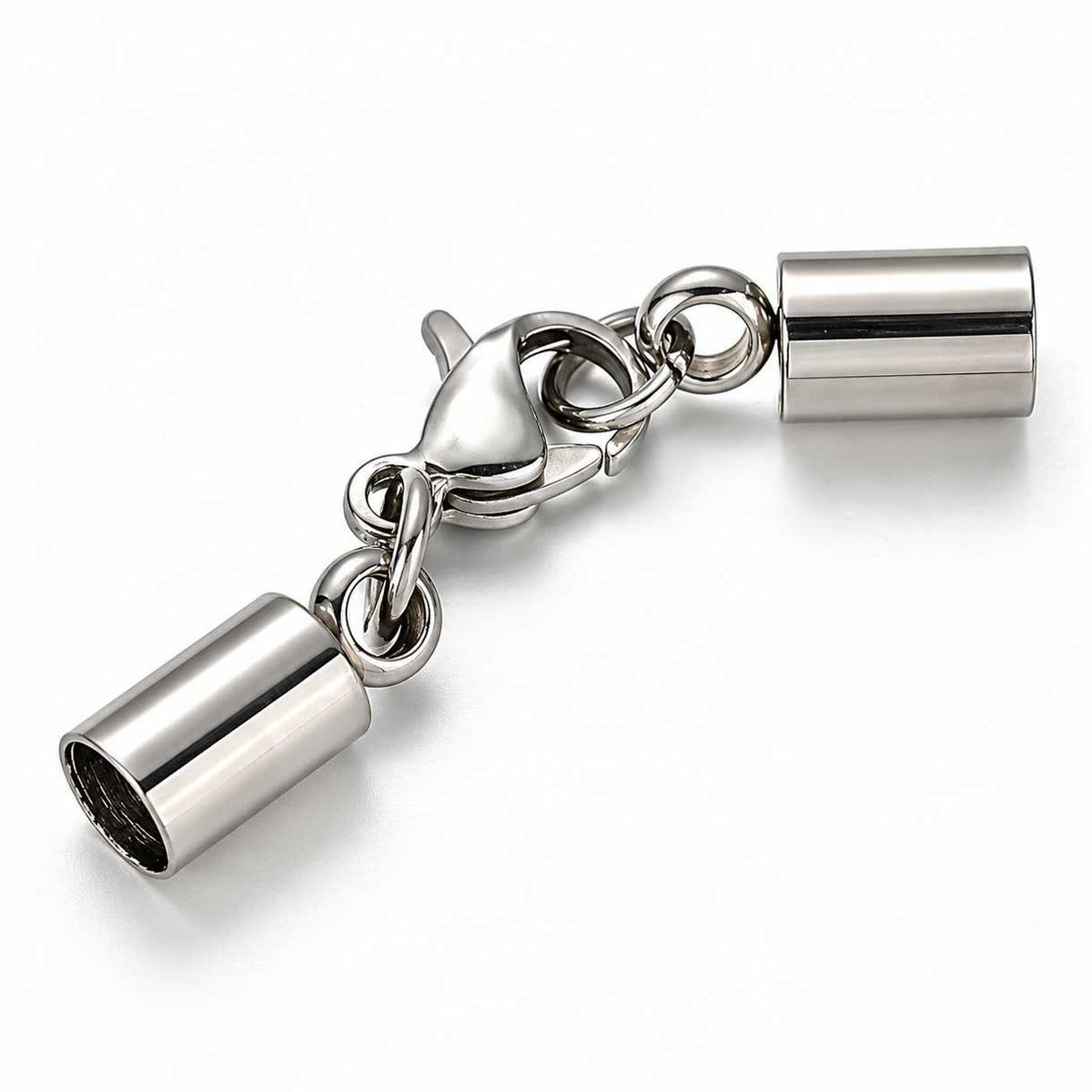 4 mm 304 Stainless Steel Glue In Cord Ends with Lobster Claw