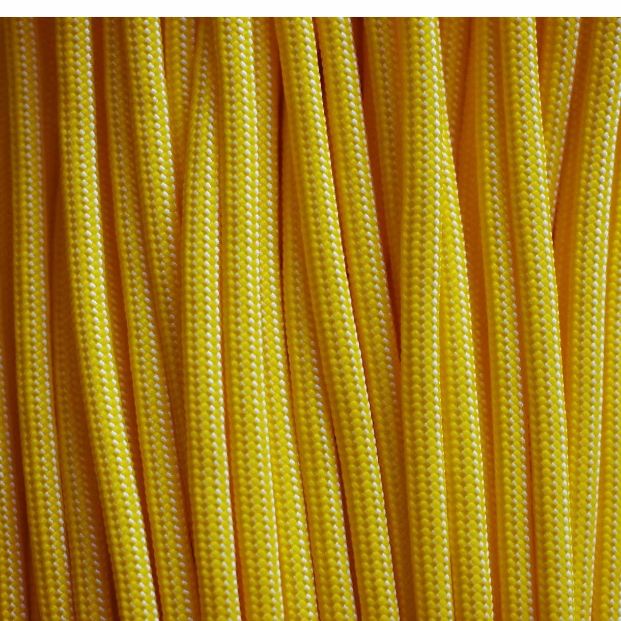 4 mm (5/32”) 550 Paracord Canary Yellow and White Stripes Made in the USA Nylon/Nylon (100 ft)