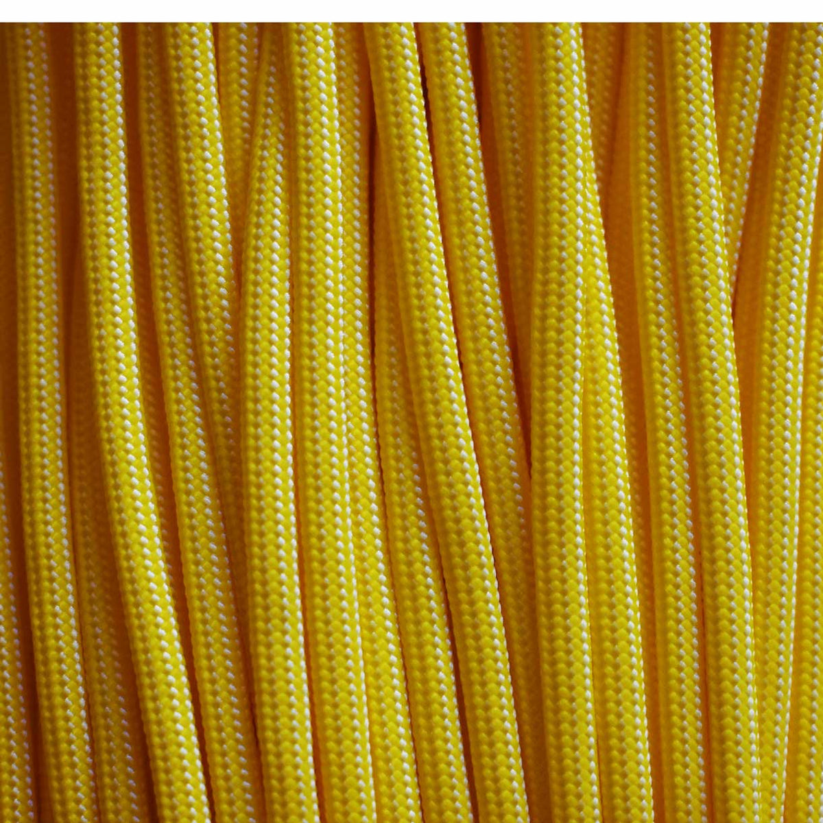 4 mm (5/32”) 550 Paracord Canary Yellow and White Stripes Made in the USA Nylon/Nylon (100 ft) El Wood Braiding Co