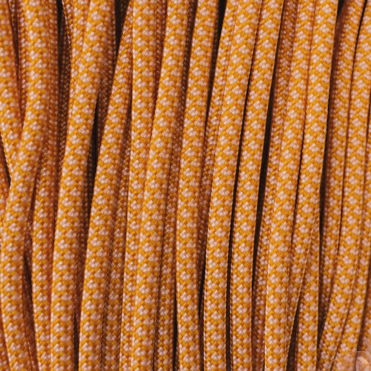 4 mm (5/32”) 550 Paracord Goldenrod and White Diamonds Made in the USA Nylon/Nylon (100 ft)