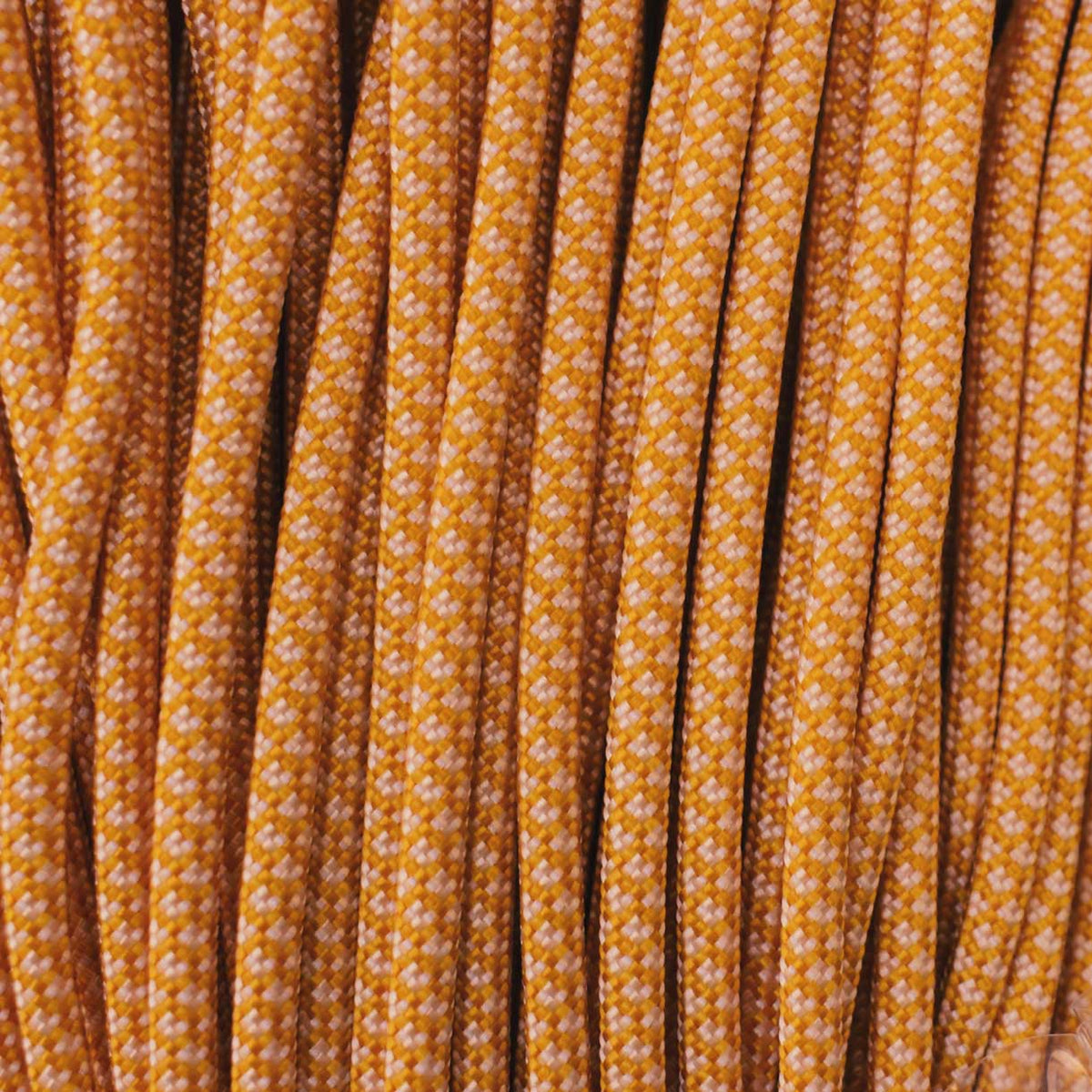 4 mm (5/32”) 550 Paracord Goldenrod and White Diamonds Made in the USA Nylon/Nylon (100 ft) El Wood Braiding Co