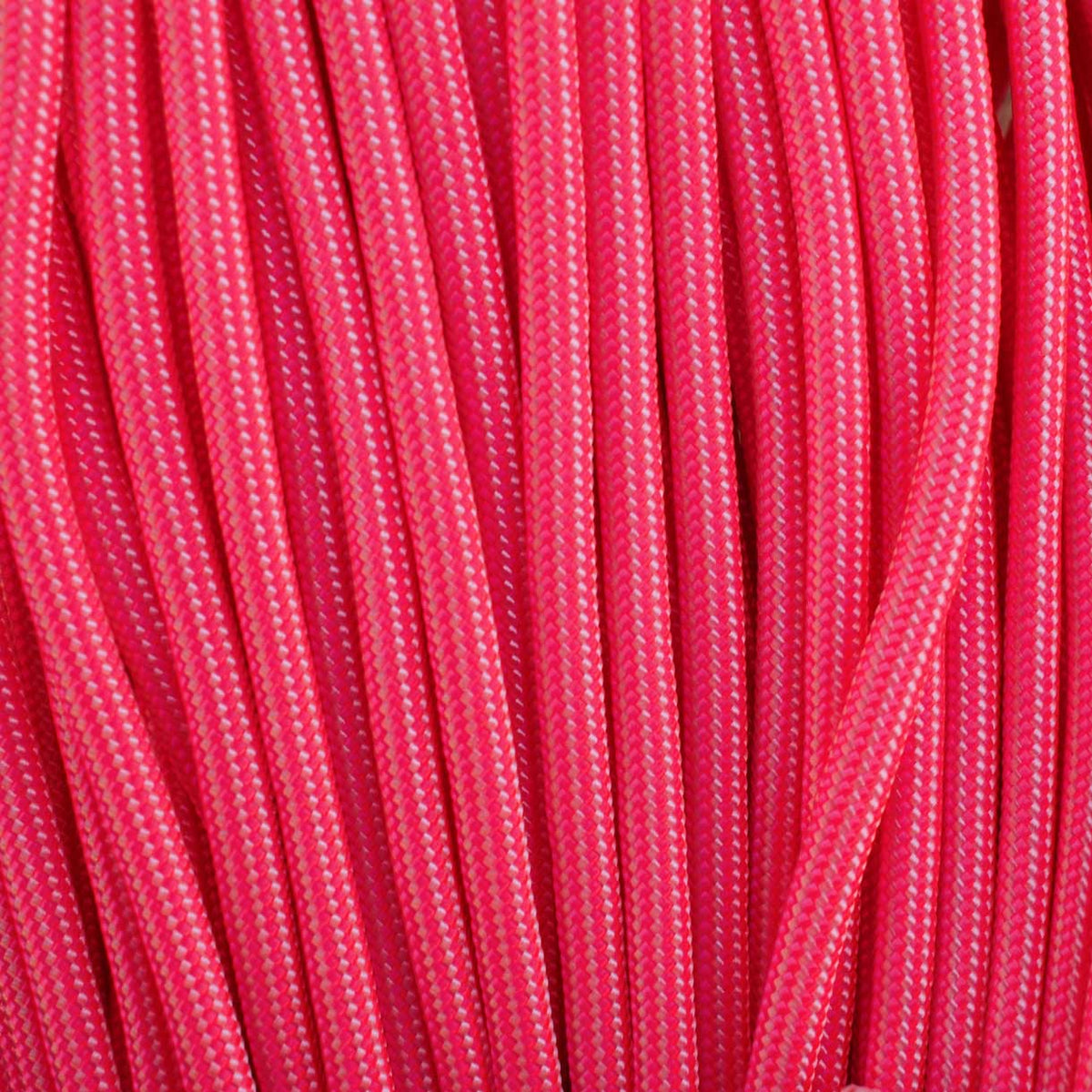 4 mm (5/32”) 550 Paracord Neon Pink and White Stripes Made in the USA Nylon/Nylon (100 ft) El Wood Braiding Co