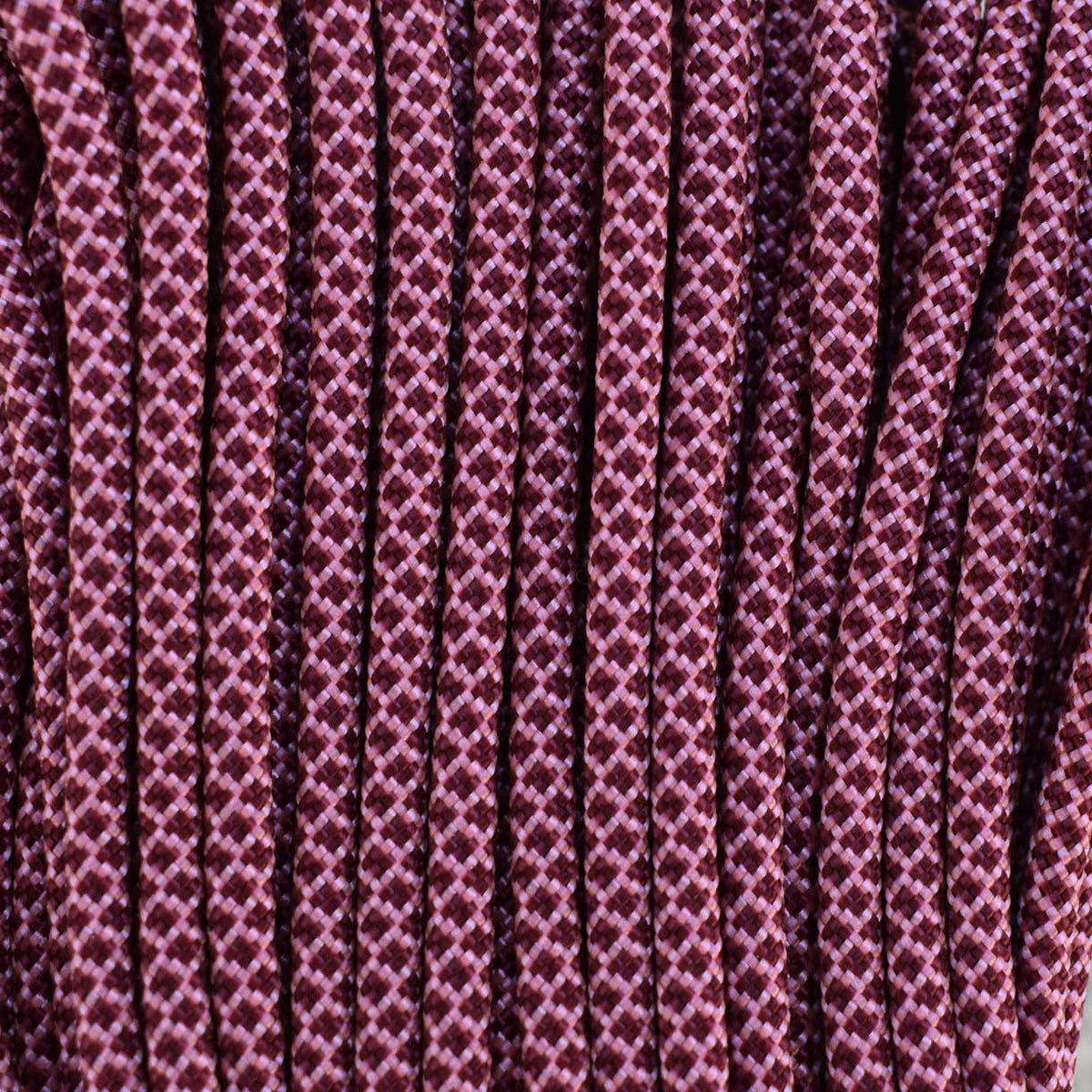 4 mm (5/32”) 550 Paracord Rose Pink with Burgundy Diamonds Made in the USA Nylon/Nylon (100 ft) El Wood Braiding Co