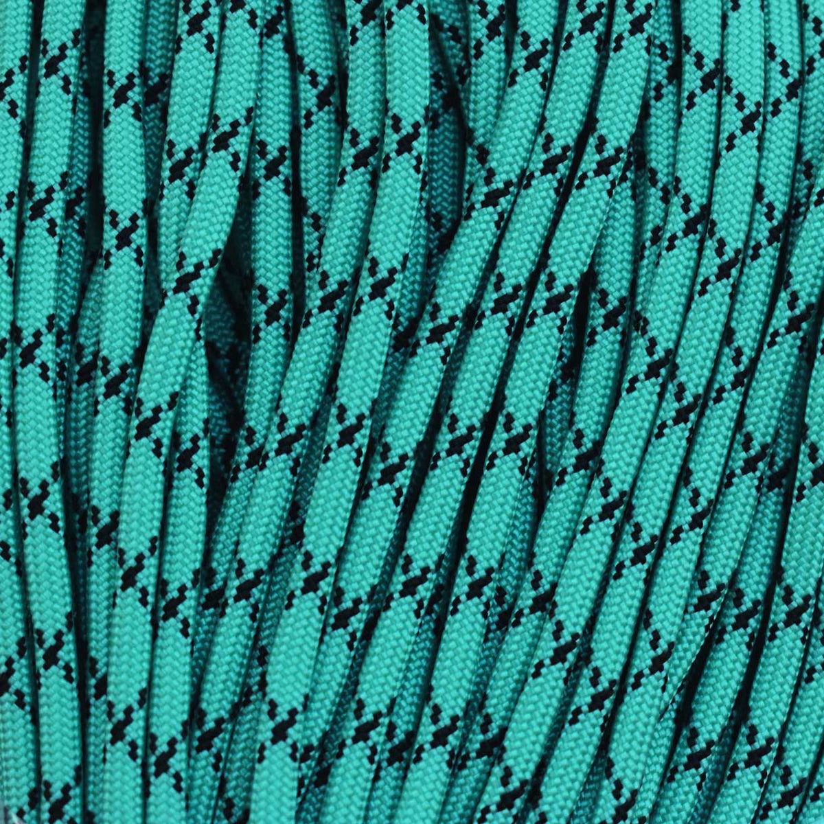 4 mm (5/32”) 550 Paracord Turquoise w/Black X Nylon/Nylon USA Made 100 ft El Wood Braiding Co