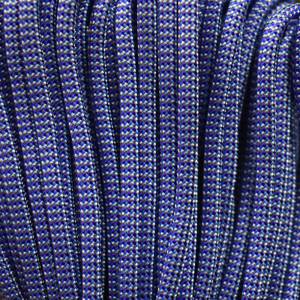 4 mm (5/32”) 550 Paracord White, Acid Purple and Colonial Blue (Shockwave) Made in the USA Nylon/Nylon (100 ft) El Wood Braiding Co