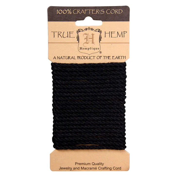 4 mm (5/32") Black Twisted Hemp Rope Card 3 m (9.8 ft) Hemptique