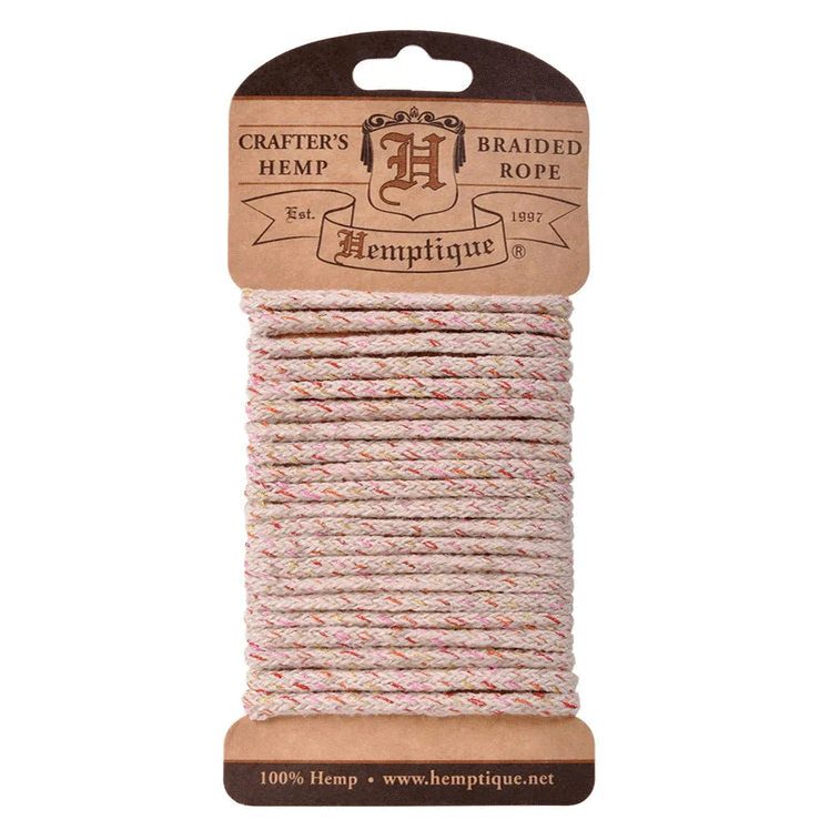 4 mm (5/32") Bright Lights Braided Hemp Rope Card 3 m (9.8 ft) Hemptique