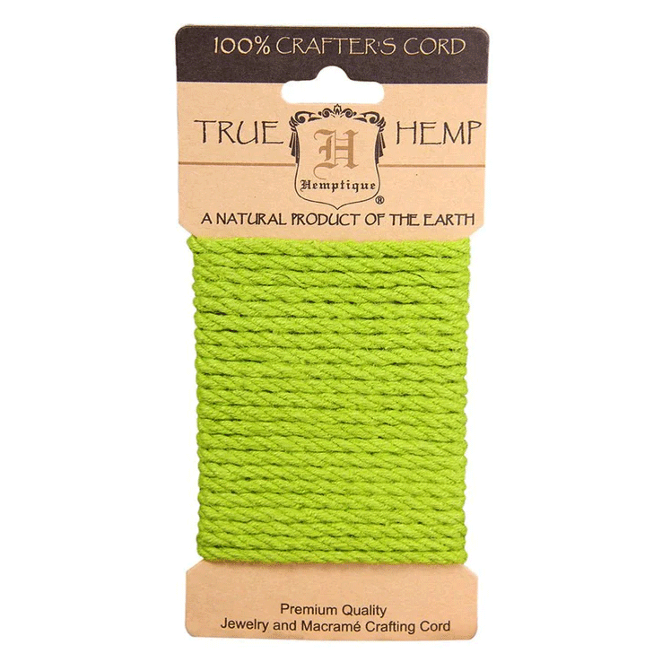 4 mm (5/32") Lime Green Twisted Hemp Rope Card 3 m (9.8 ft) Hemptique