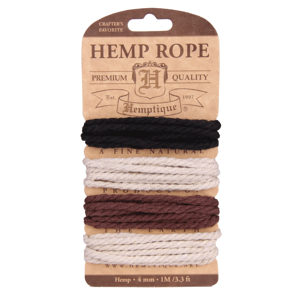 4 mm (5/32") Multi Color Twisted Hemp Rope Card, 1 m (3.3 ft) Per Color Hemptique