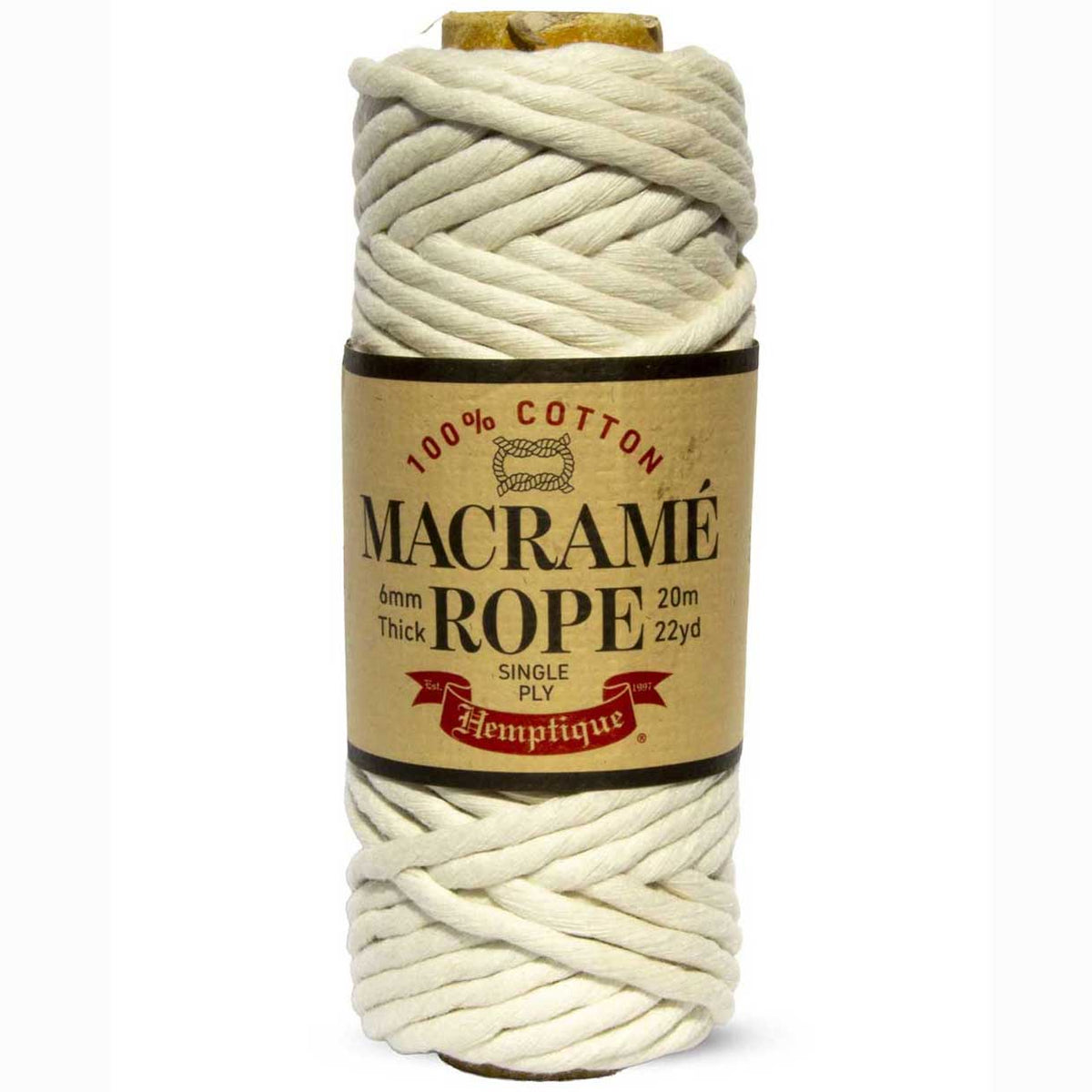 4 mm (5/32") Natural Single Ply Egyptian Cotton Macrame Rope 33 m (36 yd) Hemptique