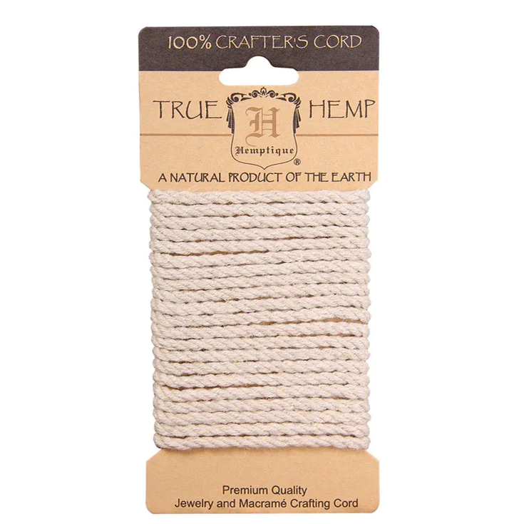 4 mm (5/32") Natural Twisted Hemp Rope Card 3 m (9.8 ft) Hemptique