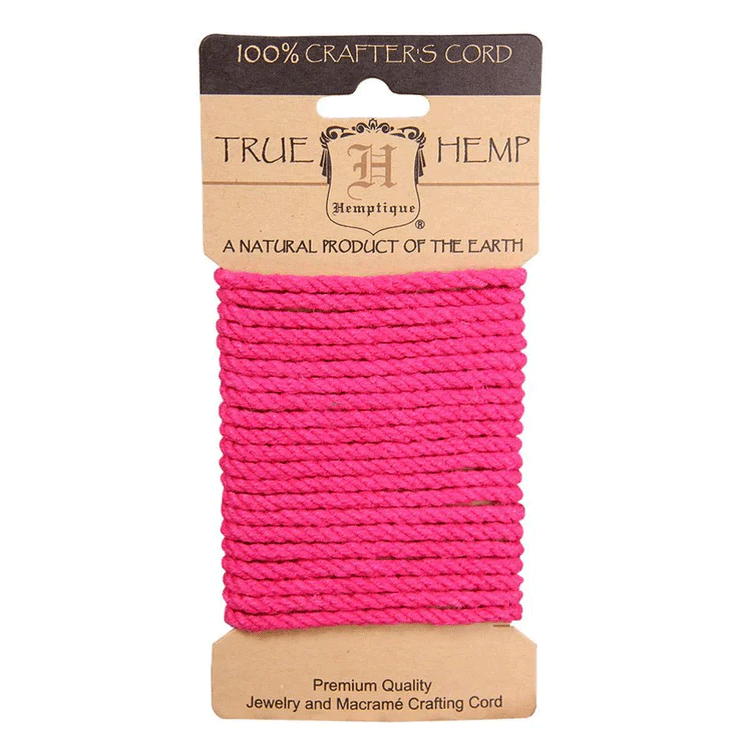 4 mm (5/32") Neon Pink Twisted Hemp Rope Card 3 m (9.8 ft) Hemptique