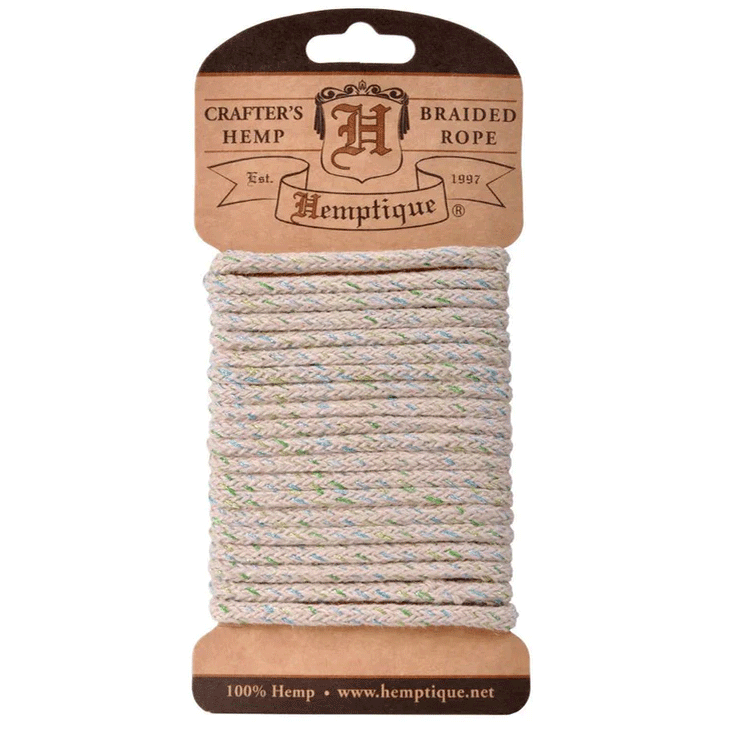 4 mm (5/32") Party Green Braided Hemp Rope Card 3 m (9.8 ft) Hemptique