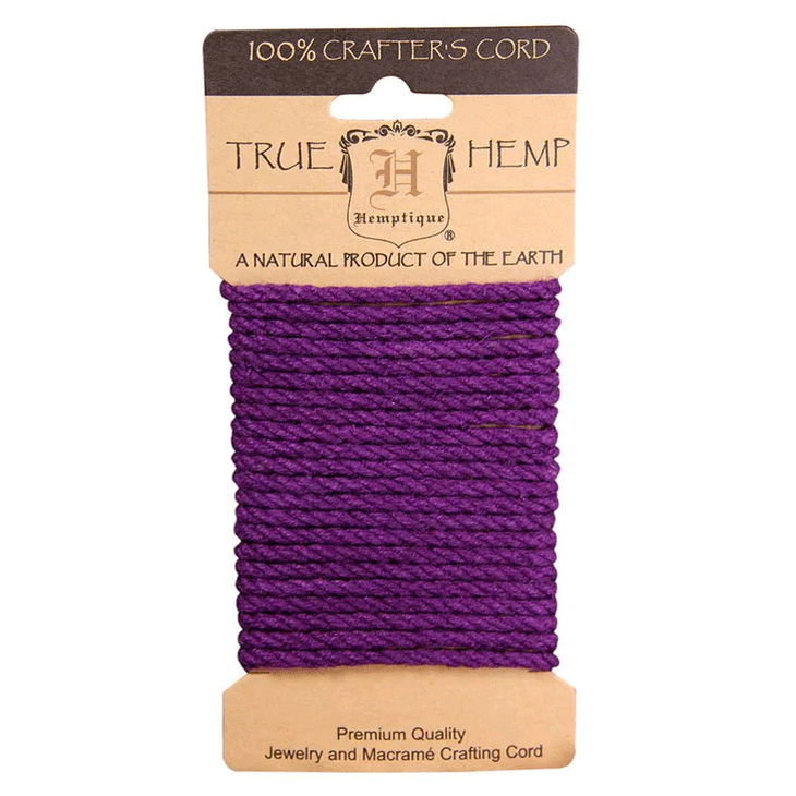 4 mm (5/32") Purple Twisted Hemp Rope Card 3 m (9.8 ft) Hemptique